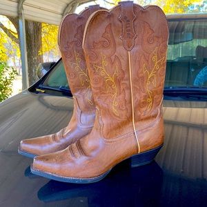 Justin Farm & Ranch Brown Leather Snip Toe Cowgirl Boots #JBL1116 Women’s 11B
